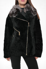 Load image into Gallery viewer, Bari Genuine Astrakhan Silver Fox Trim Coat