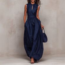 Load image into Gallery viewer, Women's Navy Blue Striped Sleeveless Wide-Leg Jumpsuit — High-Waist French Style
