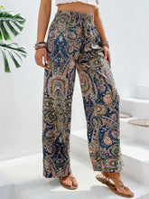 Load image into Gallery viewer, Women's Paisley Print Wide-Leg Pants – Boho Smocked Elastic Waist Tie-Up Flowy Trousers