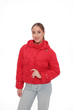 Load image into Gallery viewer, Studded Light Demi-Season Hooded Cropped Jacket in Red