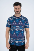 Load image into Gallery viewer, Men's Cotton Navy Aztec Print T-shirt