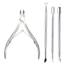 Load image into Gallery viewer, 4 Pcs/Set Professional Stainless Steel Nail Cutter Scissor Nippers Muti Function Cuticle Pusher Remover Nail Care Manicure Kits