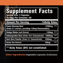 Load image into Gallery viewer, Panax Ginseng Supplement - Improve Memory and Concentration, Enhance Energy Endurance - 120 Capsules