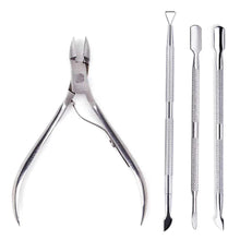 Load image into Gallery viewer, 4 Pcs/Set Professional Stainless Steel Nail Cutter Scissor Nippers Muti Function Cuticle Pusher Remover Nail Care Manicure Kits