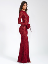 Load image into Gallery viewer, Waylynn Burnout Velvet Detail Mesh Backless Maxi Dress
