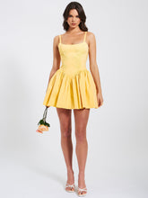 Load image into Gallery viewer, Kadi Yellow Cotton Drop Waist Corset Mini Dress