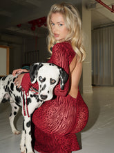 Load image into Gallery viewer, Waylynn Burnout Velvet Detail Mesh Backless Maxi Dress