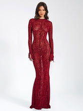 Load image into Gallery viewer, Waylynn Burnout Velvet Detail Mesh Backless Maxi Dress
