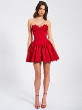 Load image into Gallery viewer, Sacha Red Lace Drop Waist Corset Puffy Mini Dress