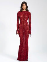 Load image into Gallery viewer, Waylynn Burnout Velvet Detail Mesh Backless Maxi Dress