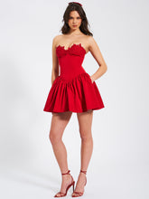 Load image into Gallery viewer, Sacha Red Lace Drop Waist Corset Puffy Mini Dress