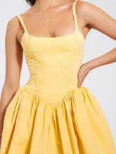 Load image into Gallery viewer, Kadi Yellow Cotton Drop Waist Corset Mini Dress