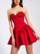 Load image into Gallery viewer, Sacha Red Lace Drop Waist Corset Puffy Mini Dress