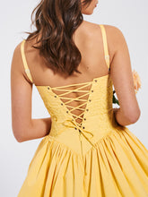 Load image into Gallery viewer, Kadi Yellow Cotton Drop Waist Corset Mini Dress