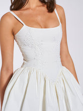 Load image into Gallery viewer, Kadi White Cotton Drop Waist Corset Mini Dress
