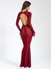 Load image into Gallery viewer, Waylynn Burnout Velvet Detail Mesh Backless Maxi Dress