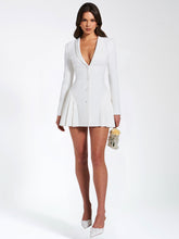 Load image into Gallery viewer, Delia White Blazer Dress with Pleated Detail