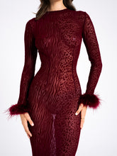 Load image into Gallery viewer, Patricia Burgundy Leopard Burnout Velvet Mesh Backless Maxi Dress