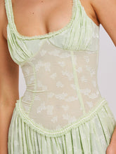 Load image into Gallery viewer, Ulissa Light Green Square Neck Jacquard Textured High Slit Maxi Dress