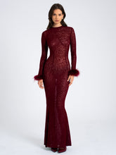Load image into Gallery viewer, Patricia Burgundy Leopard Burnout Velvet Mesh Backless Maxi Dress