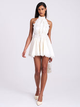 Load image into Gallery viewer, Idalia Pearl White Beaded Lace Trim Backless Halter Mini Dress