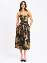 Load image into Gallery viewer, Saanvi Gold Tie Dye Bronzing Strapless Drop Waist Midi Dress