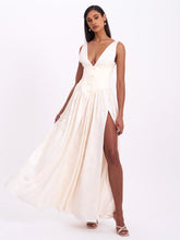 Load image into Gallery viewer, Sabrina Butter Yellow High Slit Jacquard Maxi Dress