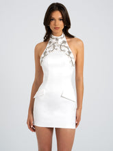 Load image into Gallery viewer, Ori White Halter Neck Crystal Pearl Mini Dress