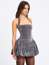 Load image into Gallery viewer, Naomie Crystal Embellished Bubble Hem Halter Mini Dress