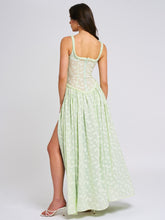 Load image into Gallery viewer, Ulissa Light Green Square Neck Jacquard Textured High Slit Maxi Dress