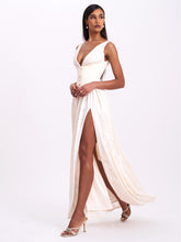 Load image into Gallery viewer, Sabrina Butter Yellow High Slit Jacquard Maxi Dress