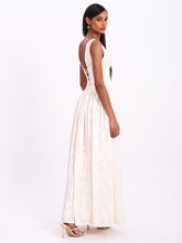 Load image into Gallery viewer, Sabrina Butter Yellow High Slit Jacquard Maxi Dress