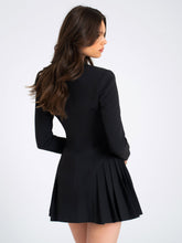 Load image into Gallery viewer, Ria Black Blazer Mini Dress with Crystal Button and Pleated Detail