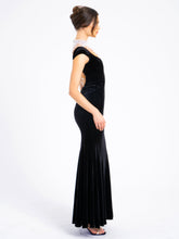 Load image into Gallery viewer, Rachael Black Velvet Pearl Embellished Gown