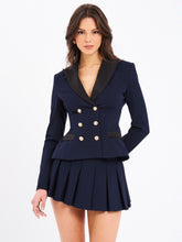 Load image into Gallery viewer, Nasia Navy Blue Double Breast Backless Blazer