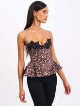 Load image into Gallery viewer, Qiara Cheetah Print Peplum Top with Lace Trim