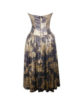 Load image into Gallery viewer, Saanvi Gold Tie Dye Bronzing Strapless Drop Waist Midi Dress