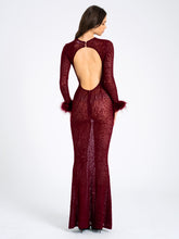 Load image into Gallery viewer, Patricia Burgundy Leopard Burnout Velvet Mesh Backless Maxi Dress