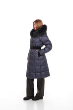 Load image into Gallery viewer, Cyrus Genuine Fur Trim Down Fill Coat in Navy