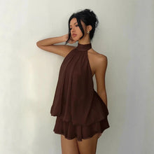 Load image into Gallery viewer, Women's Backless Halter Neck High-Waist Mini Dress with Puffy Skirt