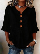 Load image into Gallery viewer, Women's Cotton Linen V-Neck Button-Up Blouse — Summer Casual Top