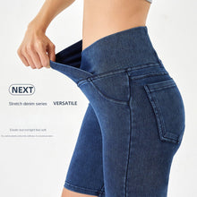 Load image into Gallery viewer, High-Waist Stretchy Denim Shorts with Pockets – Slimming Casual Fitness Shorts