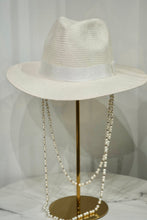 Load image into Gallery viewer, Paper Straw Fedora Hat with Double Pearl Chain
