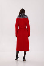 Load image into Gallery viewer, Genuine Silver Fox Virgin Wool Wrap Coat in Red