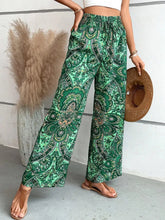 Load image into Gallery viewer, Women's Paisley Print Wide-Leg Pants – Boho Smocked Elastic Waist Tie-Up Flowy Trousers