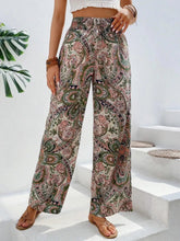 Load image into Gallery viewer, Women's Paisley Print Wide-Leg Pants – Boho Smocked Elastic Waist Tie-Up Flowy Trousers