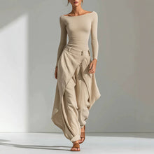 Load image into Gallery viewer, Women's Off-Shoulder Slim Top & Draped Wide Leg Pants Two-Piece Set