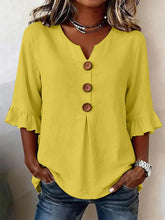 Load image into Gallery viewer, Women's Cotton Linen V-Neck Button-Up Blouse — Summer Casual Top
