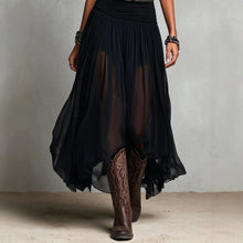 Load image into Gallery viewer, Black Mesh Strap Maxi Dress – V-Neck Pleated Long Dress