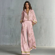 Load image into Gallery viewer, Women's Deep V-Neck Zipper Top & Wide Leg Pants Two-Piece Set